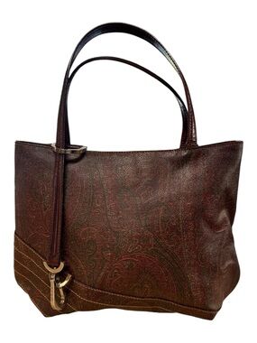 ETRO Luxury Vintage Brown and Burgundy Shoulder Bag Paisley Design Brown 13x9x4